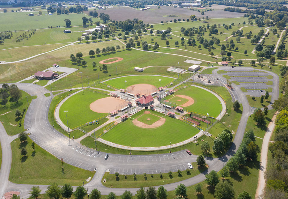 Bird's eye view of baseball fields