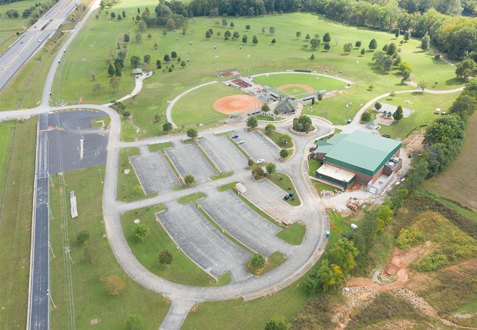 Bird's eye view of park and fields