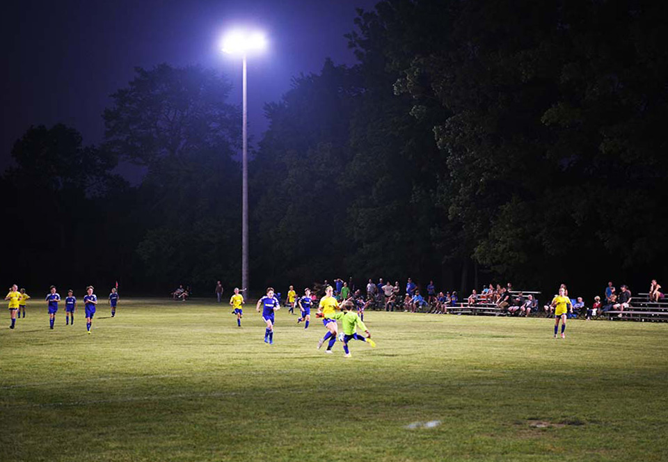 Girls soccer game under the lights