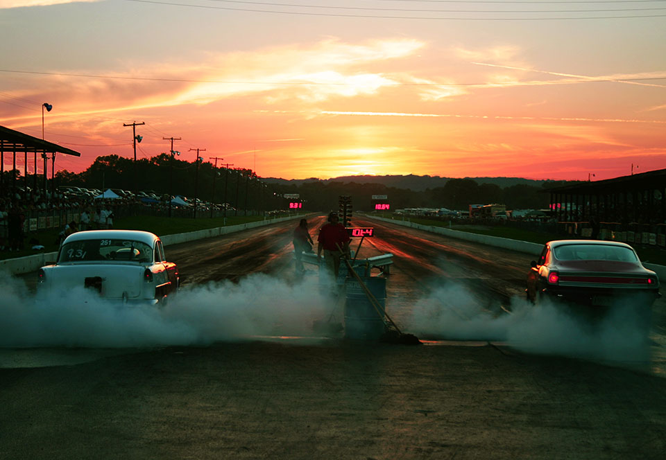 Drag race at sunset